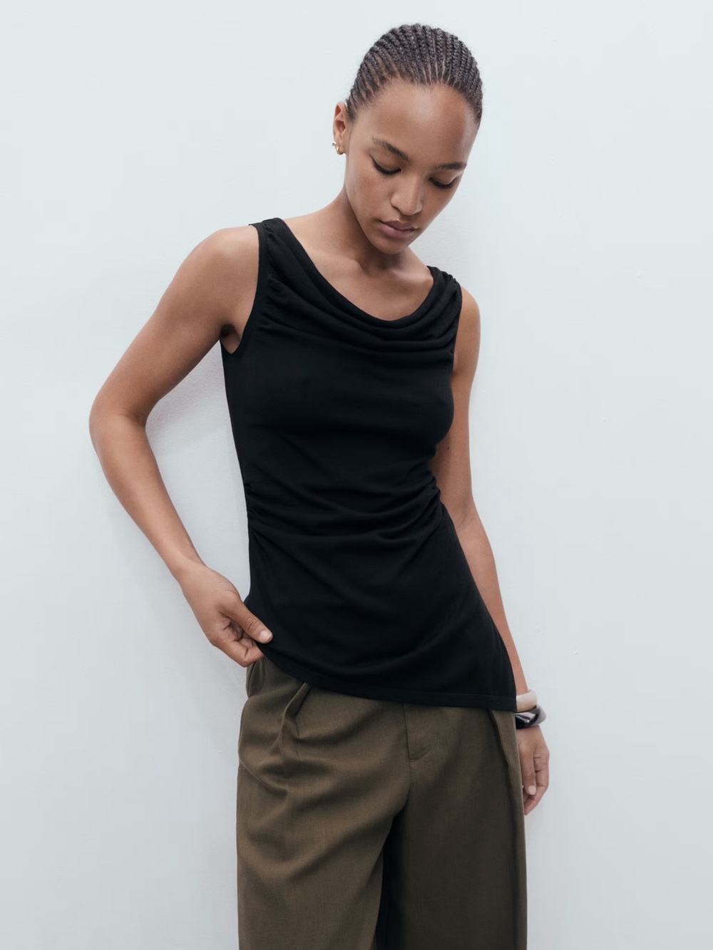 Mango Black Draped Knitted Top NWT